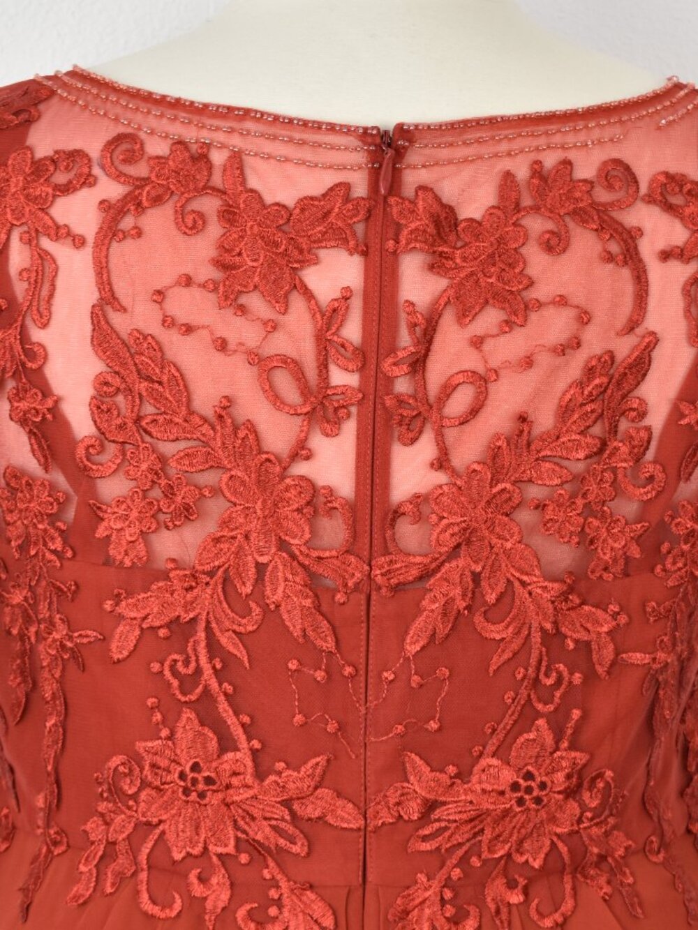 Azazie RUST Short Sleeve Lace Chiffon Dress - 22 - Picture 9 of 12